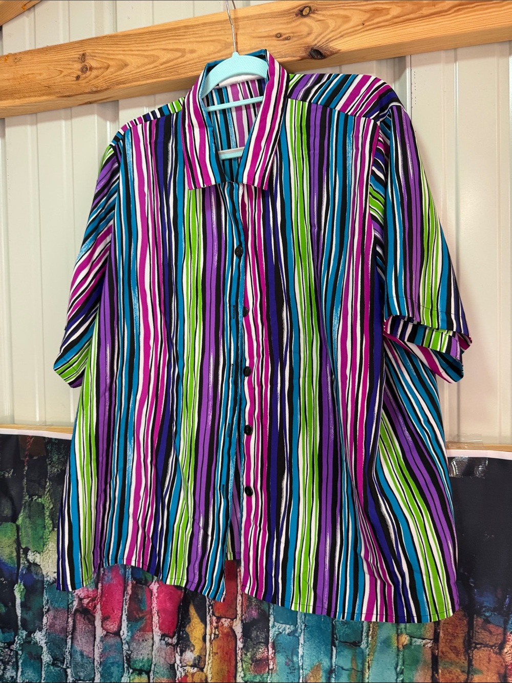 Yves St. Clair Bright Multicolor Vertical Stripe Short Sleeve Shirt